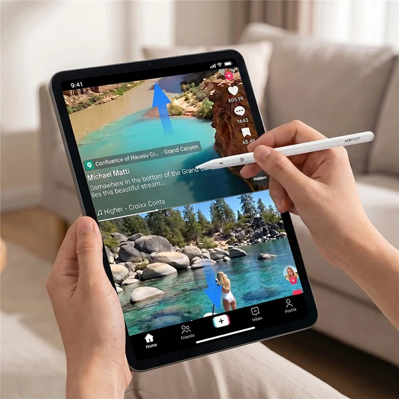 ACEFAST V5 Capacitive Stylus Pen with Gesture Navigation Magnetic Attachment for iPad - White