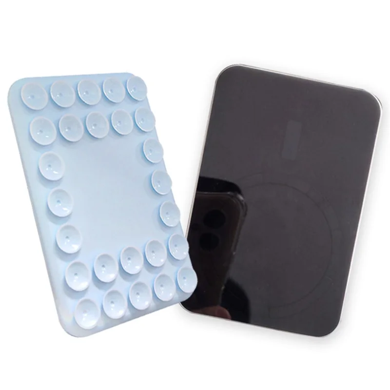 Magnetic Phone Stand Suction Cup Silicone Phone Holder for Car Desktop Glass Surface - Blue
