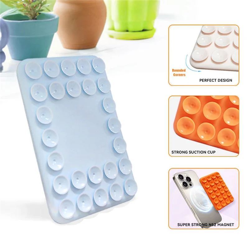 Magnetic Phone Stand Suction Cup Silicone Phone Holder for Car Desktop Glass Surface - Blue