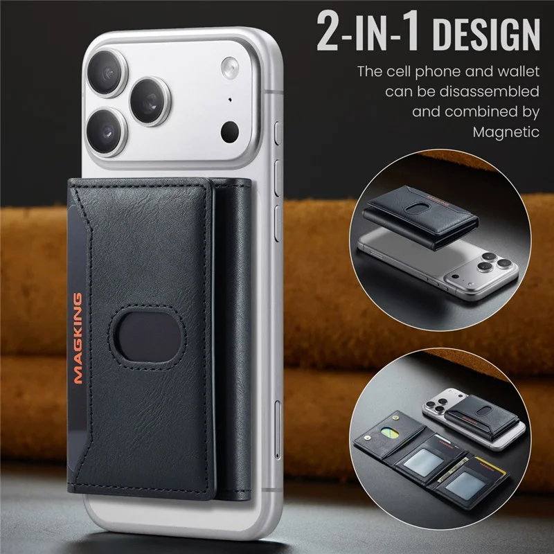 MAGKING K5 Magnetic Wallet RFID Blocking Tri-Fold Kickstand 8 Card Slots Phone Card Holder - Black