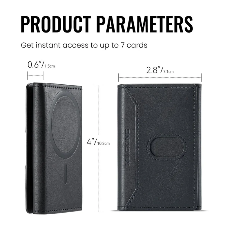 MAGKING K5 Magnetic Wallet RFID Blocking Tri-Fold Kickstand 8 Card Slots Phone Card Holder - Black