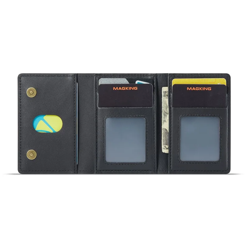 MAGKING K5 Magnetic Wallet RFID Blocking Tri-Fold Kickstand 8 Card Slots Phone Card Holder - Black