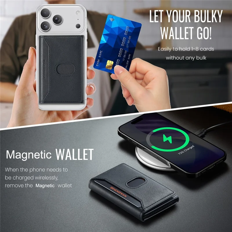 MAGKING K5 Magnetic Wallet RFID Blocking Tri-Fold Kickstand 8 Card Slots Phone Card Holder - Black