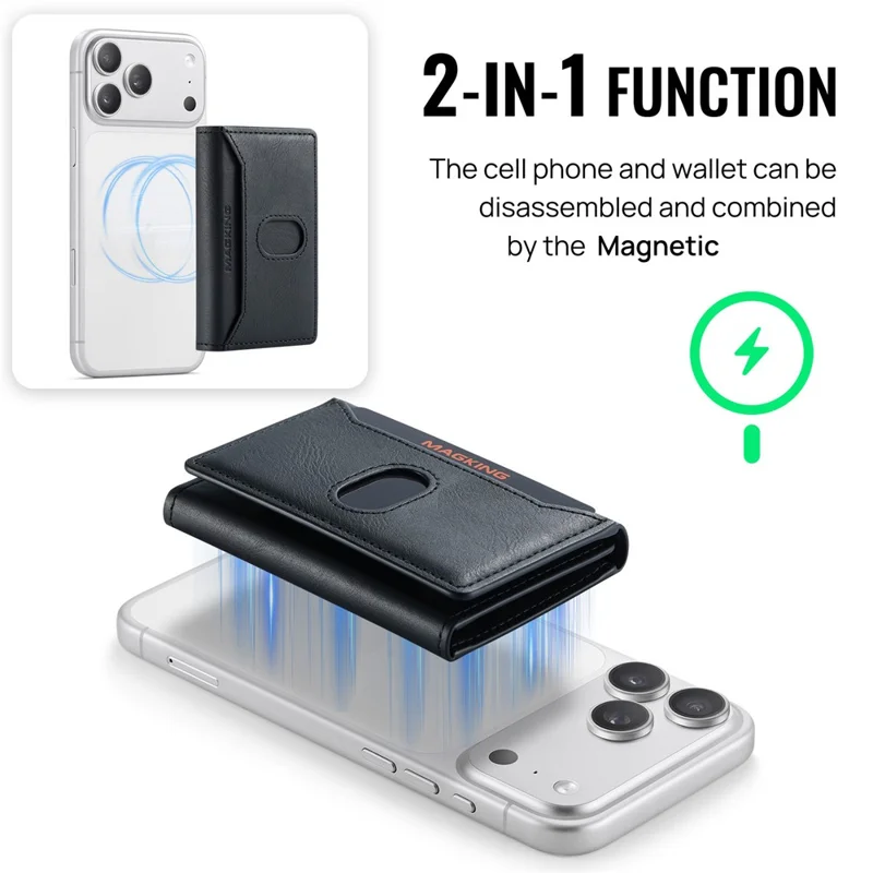 MAGKING K5 Magnetic Wallet RFID Blocking Tri-Fold Kickstand 8 Card Slots Phone Card Holder - Black
