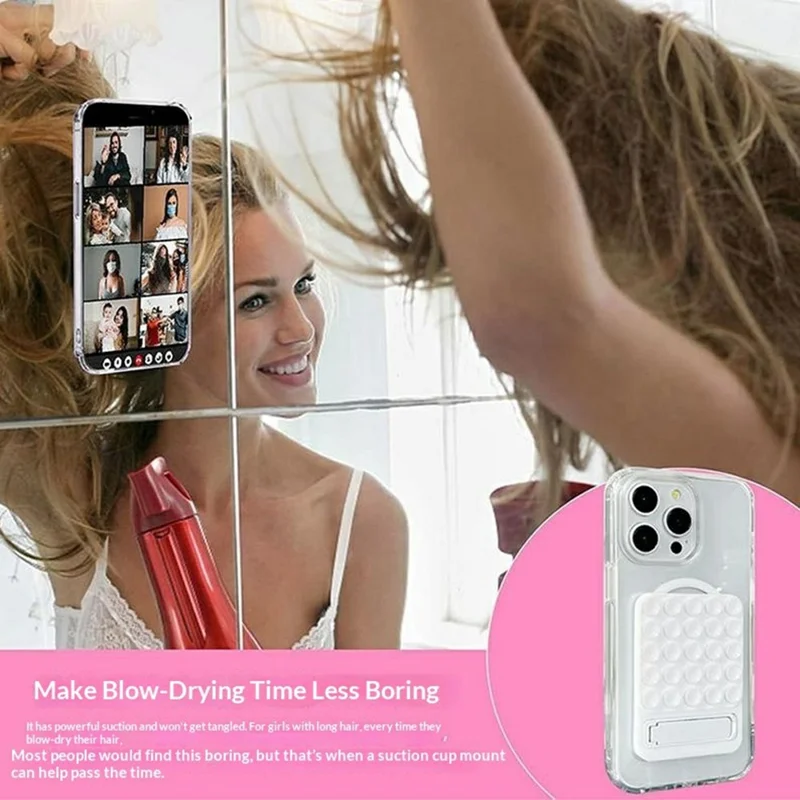 Silicone Suction Cup Magnetic Phone Mount Foldable Kickstand for Smooth Surface Desktop - Light Pink