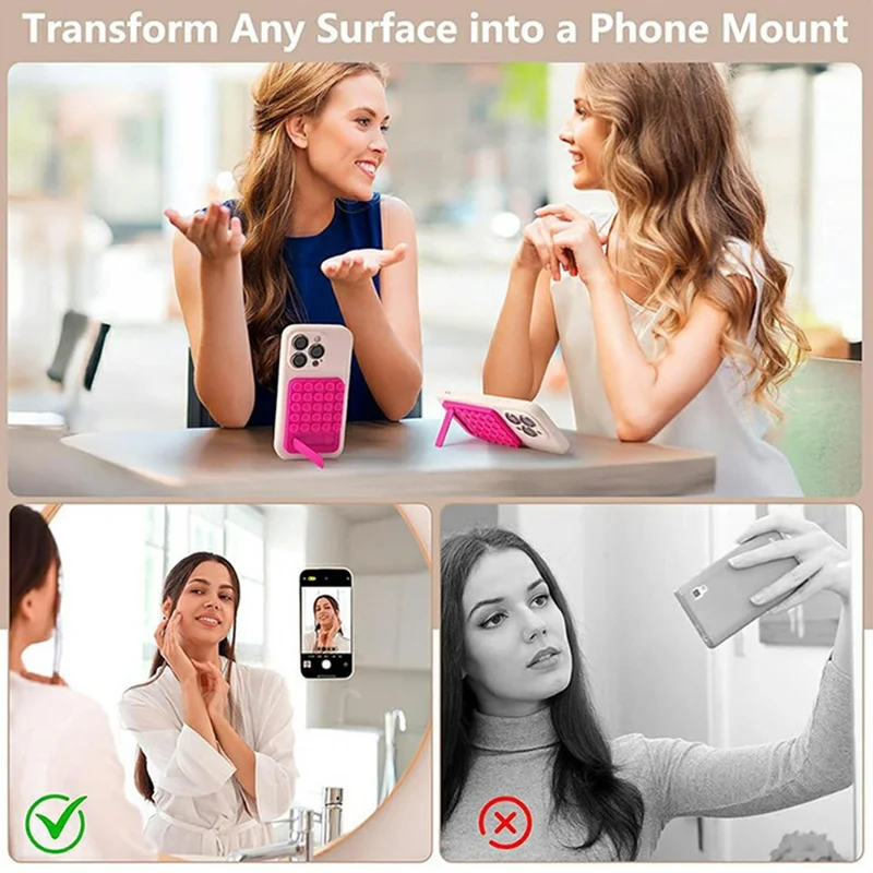 Silicone Suction Cup Magnetic Phone Mount Foldable Kickstand for Smooth Surface Desktop - Light Pink