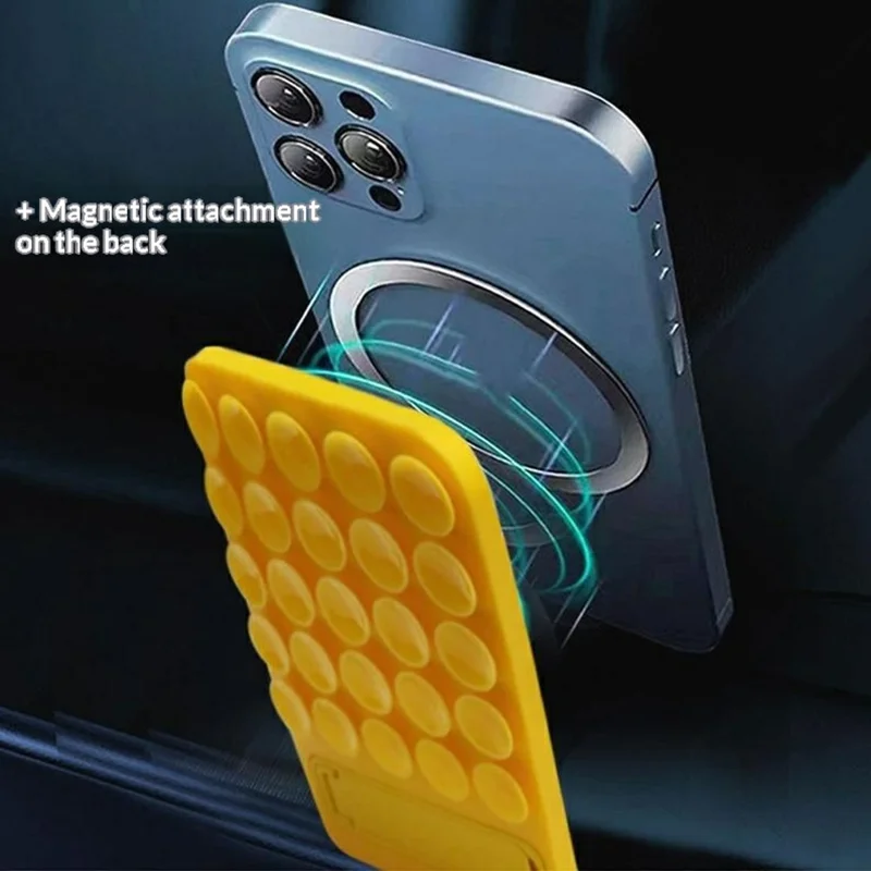 Silicone Suction Cup Magnetic Phone Mount Foldable Kickstand for Smooth Surface Desktop - Light Pink