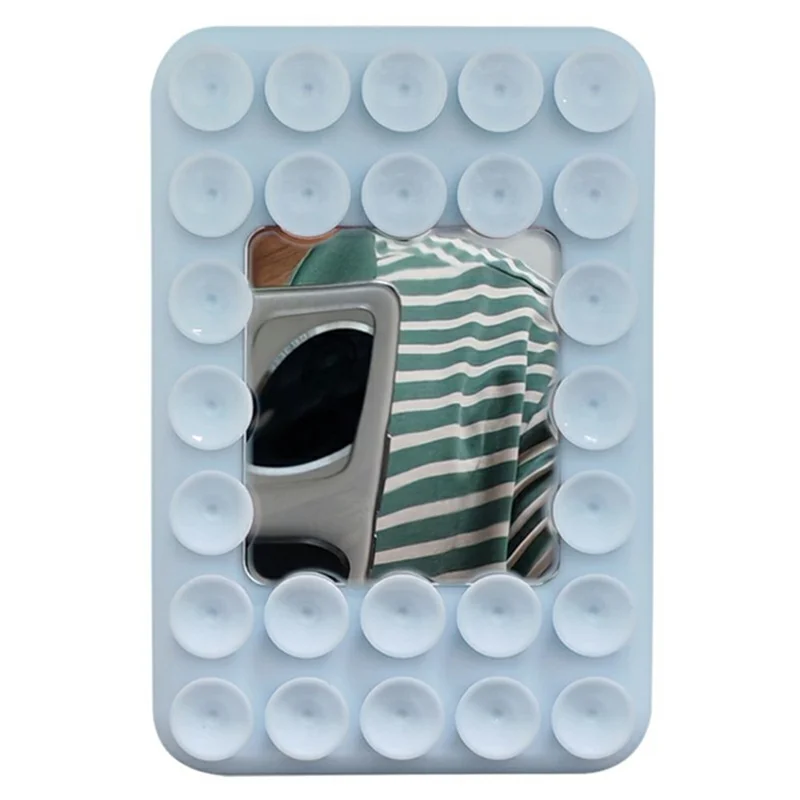 Silicone Suction Cup Magnetic Phone Mount Mirror with Magnetic Ring Sheet - Blue