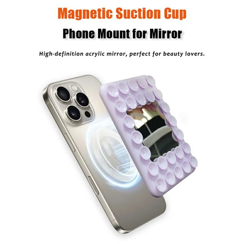 Silicone Suction Cup Magnetic Phone Mount Mirror with Magnetic Ring Sheet - Blue