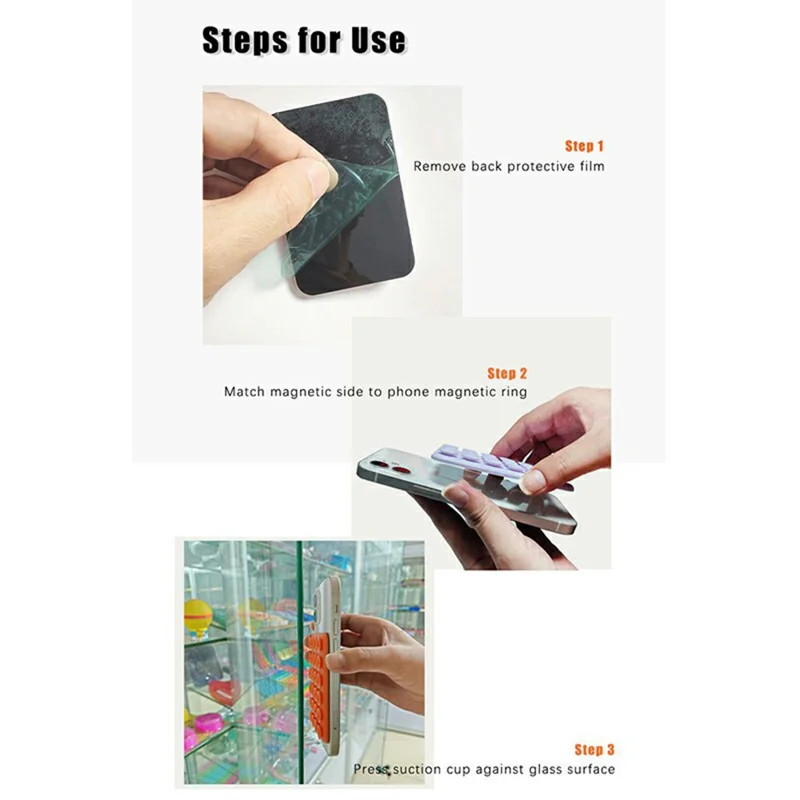Silicone Suction Cup Magnetic Phone Mount Mirror with Magnetic Ring Sheet - Blue