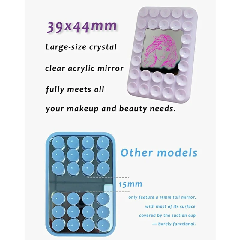 Silicone Suction Cup Magnetic Phone Mount Mirror with Magnetic Ring Sheet - Blue
