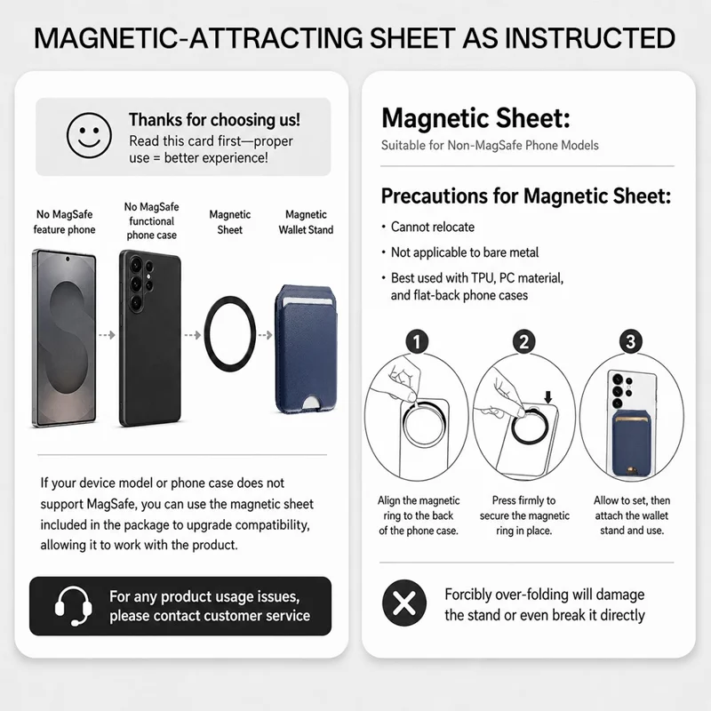 PU Leather Magnetic Wallet 3-Card Storage Built-in Mirror Foldable Phone Stand with Magnetic Sheet - Grey