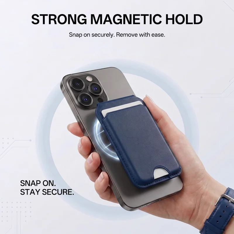 PU Leather Magnetic Wallet 3-Card Storage Built-in Mirror Foldable Phone Stand with Magnetic Sheet - Grey