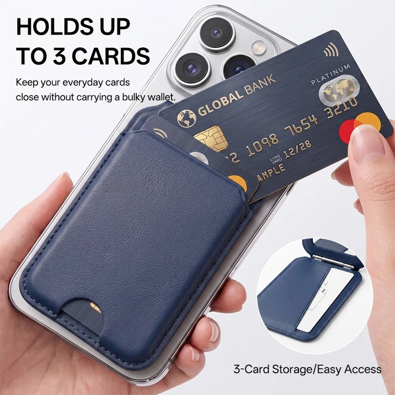PU Leather Magnetic Wallet 3-Card Storage Built-in Mirror Foldable Phone Stand with Magnetic Sheet - Grey