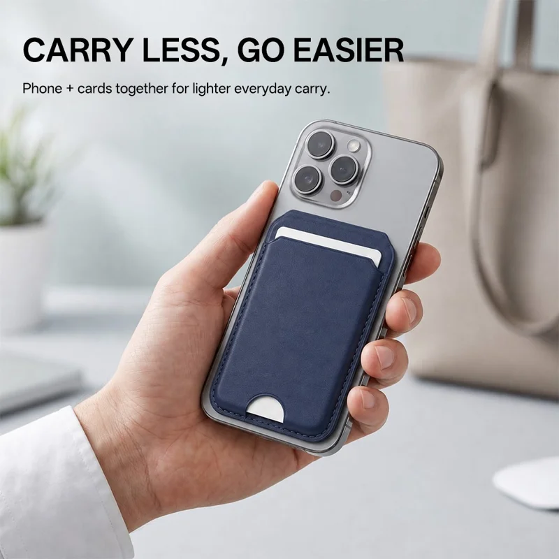 PU Leather Magnetic Wallet 3-Card Storage Built-in Mirror Foldable Phone Stand with Magnetic Sheet - Grey