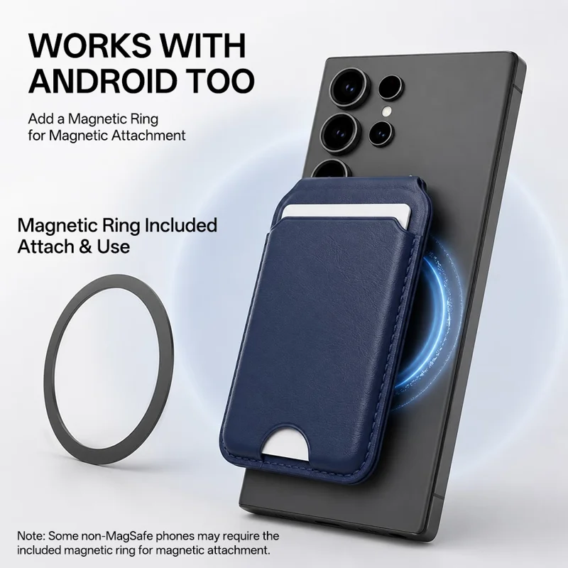 PU Leather Magnetic Wallet 3-Card Storage Built-in Mirror Foldable Phone Stand with Magnetic Sheet - Grey