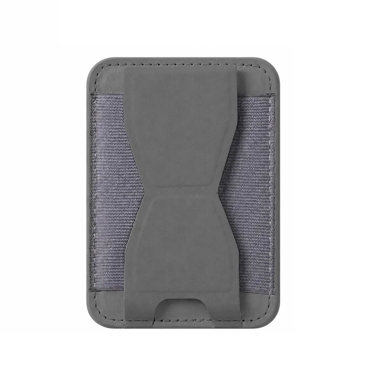 Magnetische Portefeuille Stand PU Leder Telefoon Kickstand Achterkant Houdertje voor Kaarten - Grijs