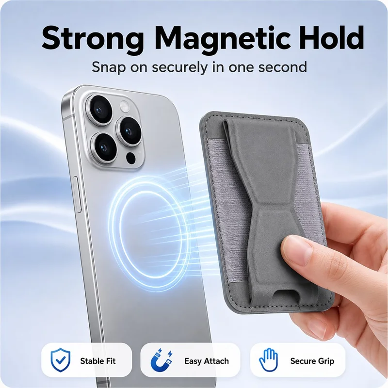 Magnetische Portefeuille Stand PU Leder Telefoon Kickstand Achterkant Houdertje voor Kaarten - Grijs
