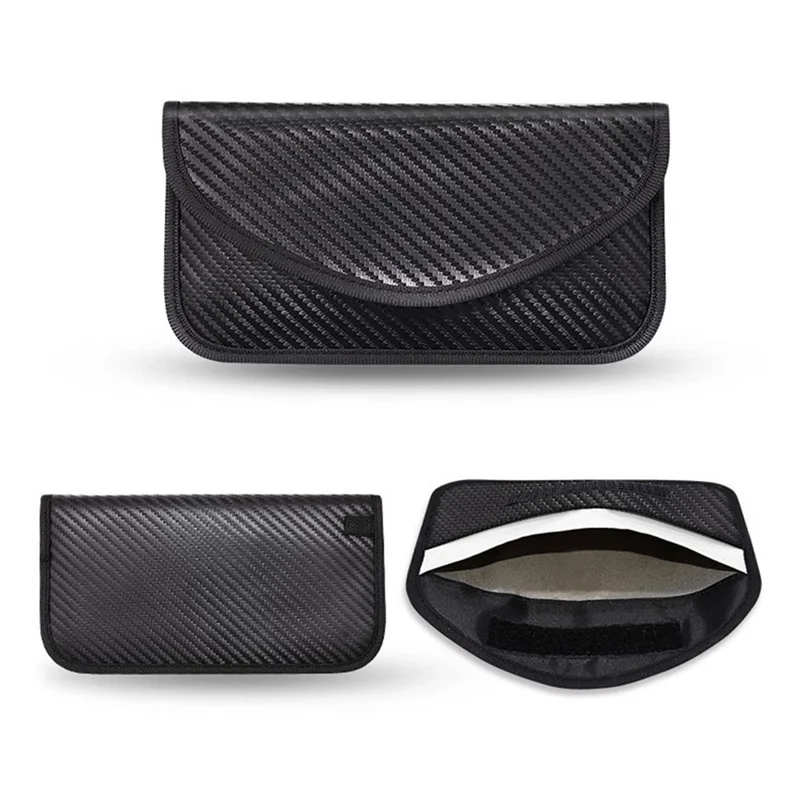 1Pc 20 x 10cm RFID Blocking Card Holder Carbon Fiber Texture Envelope Flap Magic Tape Closure Wallet - Black