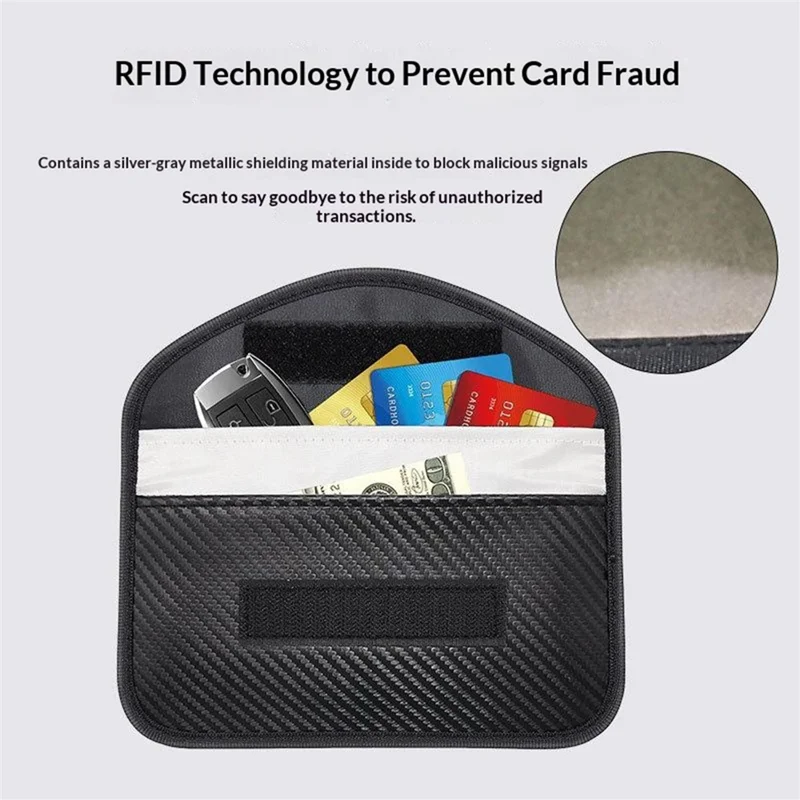 1Pc 20 x 10cm RFID Blocking Card Holder Carbon Fiber Texture Envelope Flap Magic Tape Closure Wallet - Black
