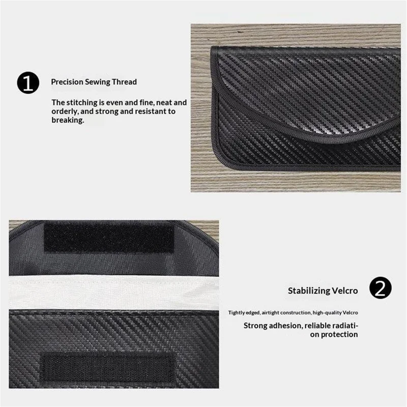 1Pc 20 x 10cm RFID Blocking Card Holder Carbon Fiber Texture Envelope Flap Magic Tape Closure Wallet - Black
