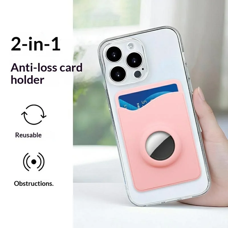 2 in 1 For Apple AirTag Card Holder Suction Cup ABS + Silicone Phone Back Attachment - Black