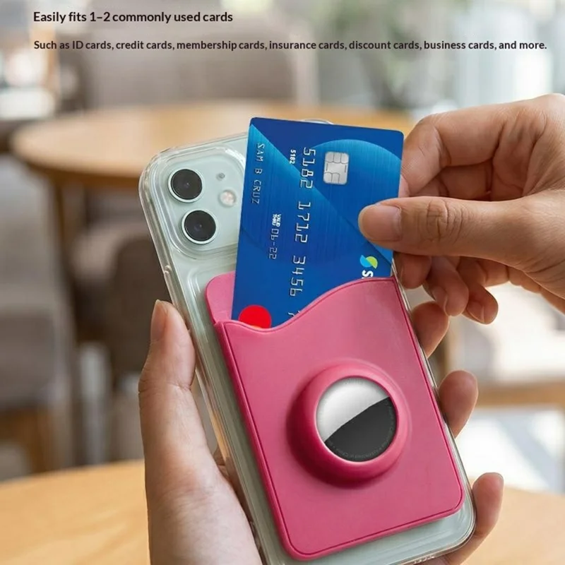 2 in 1 For Apple AirTag Card Holder Suction Cup ABS + Silicone Phone Back Attachment - Black