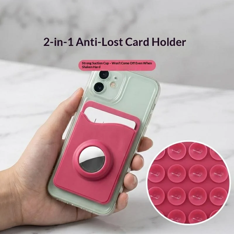 2 in 1 For Apple AirTag Card Holder Suction Cup ABS + Silicone Phone Back Attachment - Black