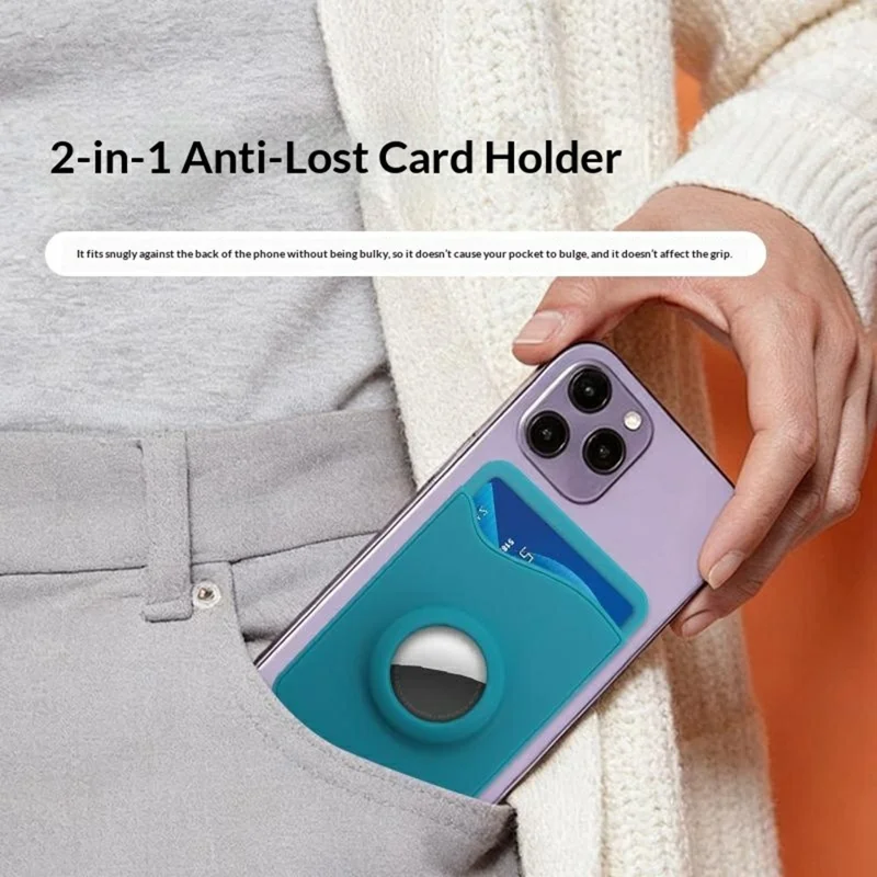 2 in 1 For Apple AirTag Card Holder Suction Cup ABS + Silicone Phone Back Attachment - Black