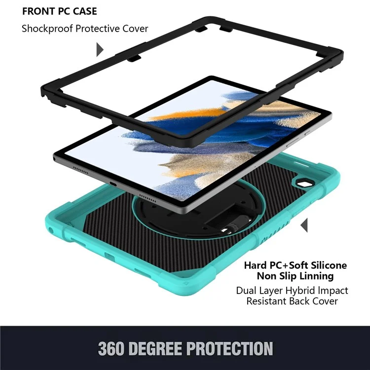 Pour Samsung Galaxy Tab A8 10.5 (2021) Silicone + pc Hand Strap Tablet Cover Kickstand Anti-drop Case Avec Bandoulière - Menthe Verte