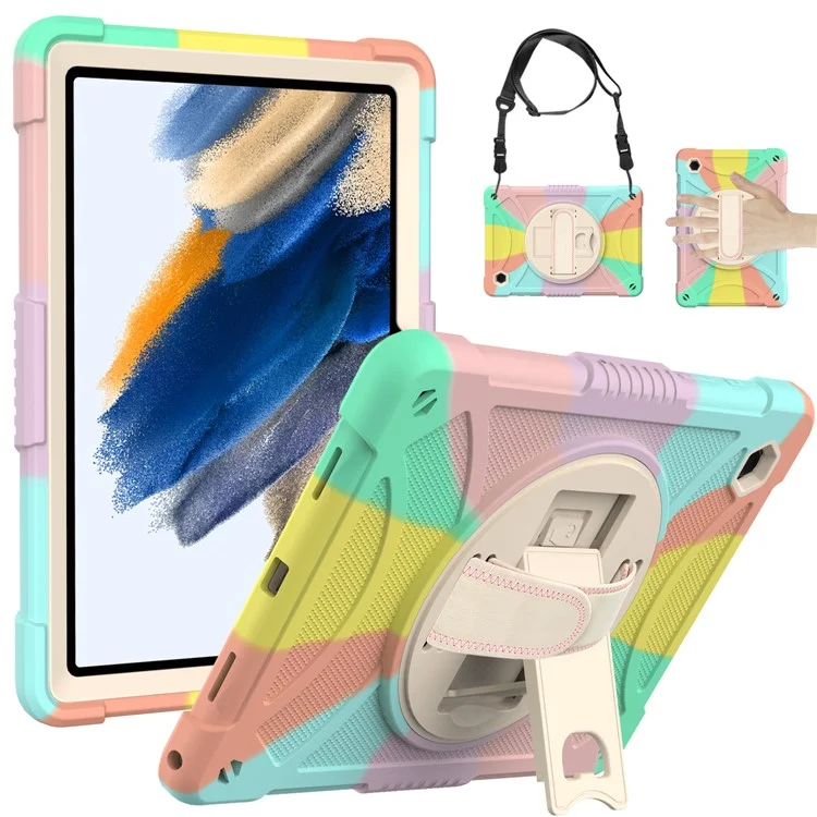Pour Samsung Galaxy Tab A8 10.5 (2021) / (2022) Housse de protection en silicone + PC avec sangle pour la main, support et bandoulière anti-chute - Multicolore