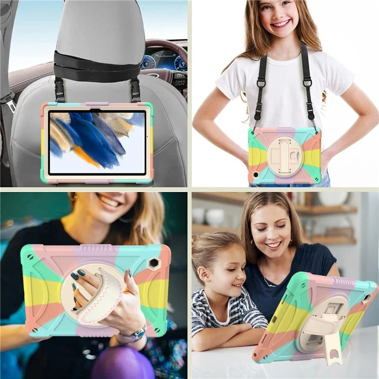 Pour Samsung Galaxy Tab A8 10.5 (2021) / (2022) Housse de protection en silicone + PC avec sangle pour la main, support et bandoulière anti-chute - Multicolore