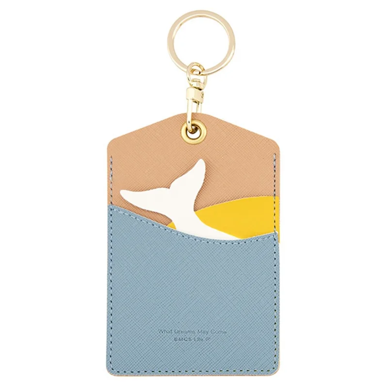 Cute Cartoon Animal ID Badge Holder with Key Ring PU Leather Card Holder Case - Whale Tail