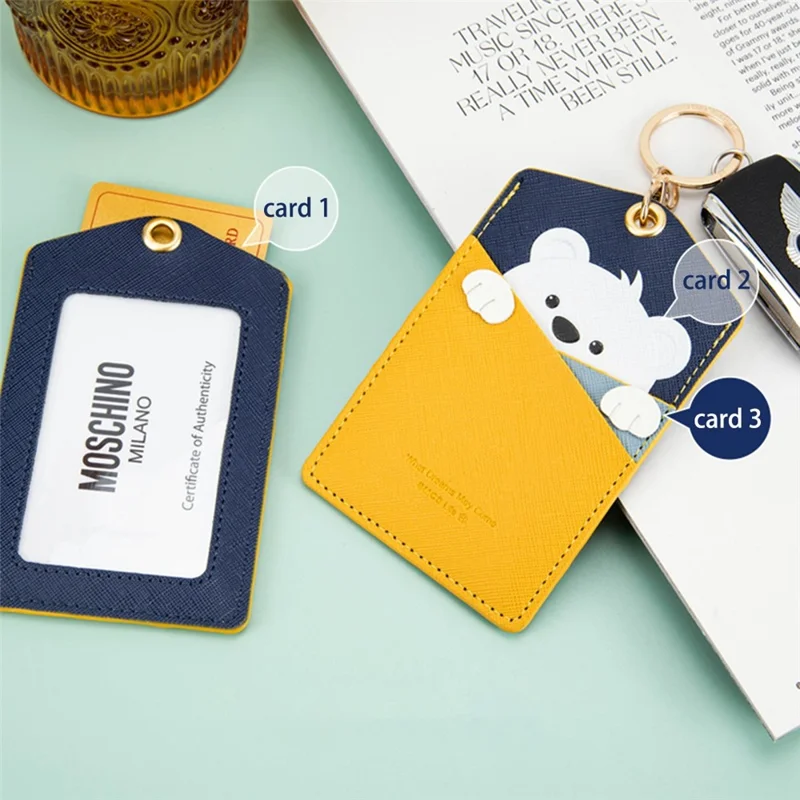 Cute Cartoon Animal ID Badge Holder with Key Ring PU Leather Card Holder Case - Whale Tail