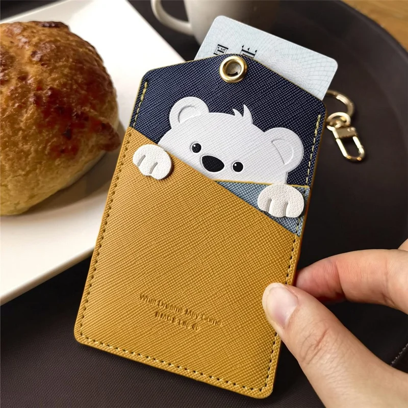 Cute Cartoon Animal ID Badge Holder with Key Ring PU Leather Card Holder Case - Whale Tail