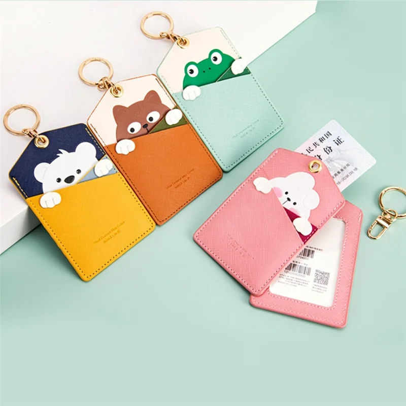 Cute Cartoon Animal ID Badge Holder with Key Ring PU Leather Card Holder Case - Whale Tail