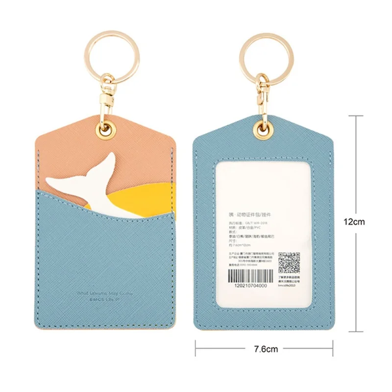 Cute Cartoon Animal ID Badge Holder with Key Ring PU Leather Card Holder Case - Whale Tail