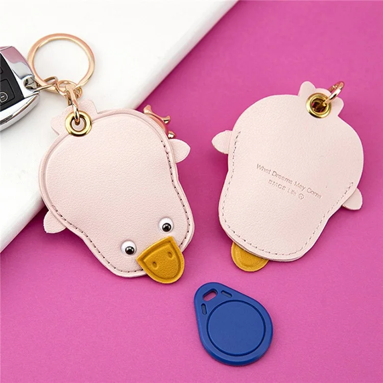 BMCS LIFE Cute Access Card PU Leather Protective Cover Keychain Car Key Ring Bag Pendant - Duck