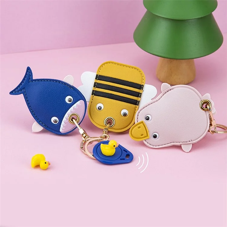 BMCS LIFE Cute Access Card PU Leather Protective Cover Keychain Car Key Ring Bag Pendant - Duck