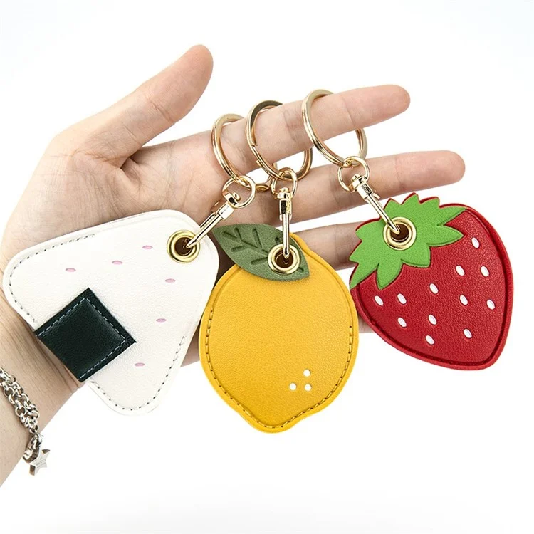 BMCS LIFE Cute Access Card PU Leather Protective Cover Keychain Car Key Ring Bag Pendant - Lemon