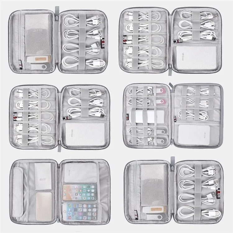 BUBM DISXS-MYB Mini Single Layer Data Cable U-Disk Carrying Pouch Travel Digital Accessories Zipper Storage Bag - Cinza