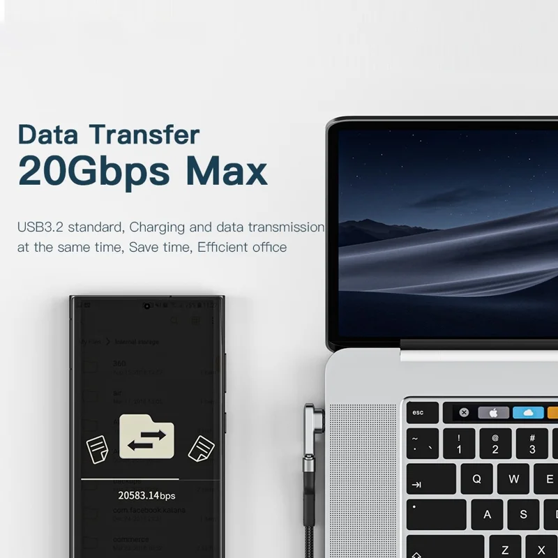 ESSAGER 100W Curved Magnetic Adapter with LED Indicator Thunderbolt 3 Magnetic Converter Support 20Gbps Transmission, 4K / 60Hz for Cellphones, Tablets, Laptops