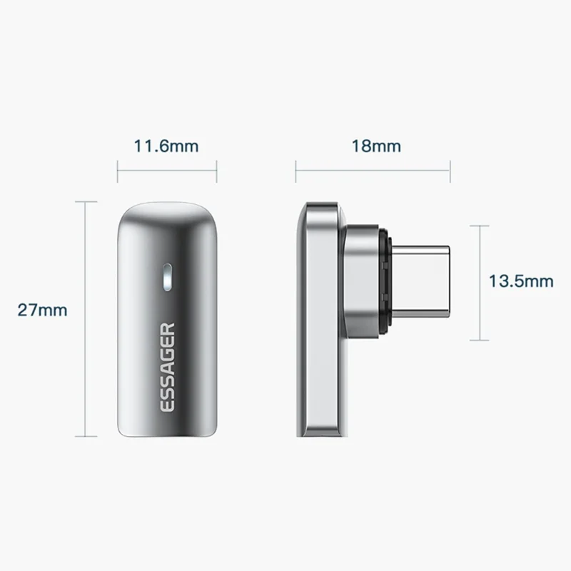 ESSAGER 100W Curved Magnetic Adapter with LED Indicator Thunderbolt 3 Magnetic Converter Support 20Gbps Transmission, 4K / 60Hz for Cellphones, Tablets, Laptops
