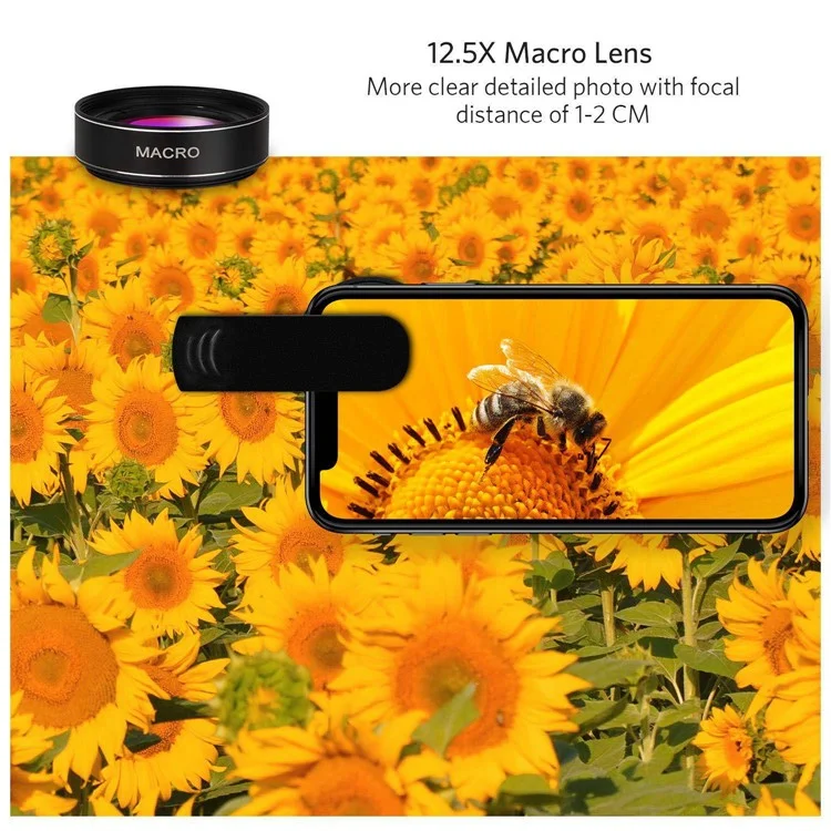 L516 2 in 1 0.45x Super Wide Angle + 12.5x Macro Micro Lens Clip-on HD Camera Lens for Cellphone