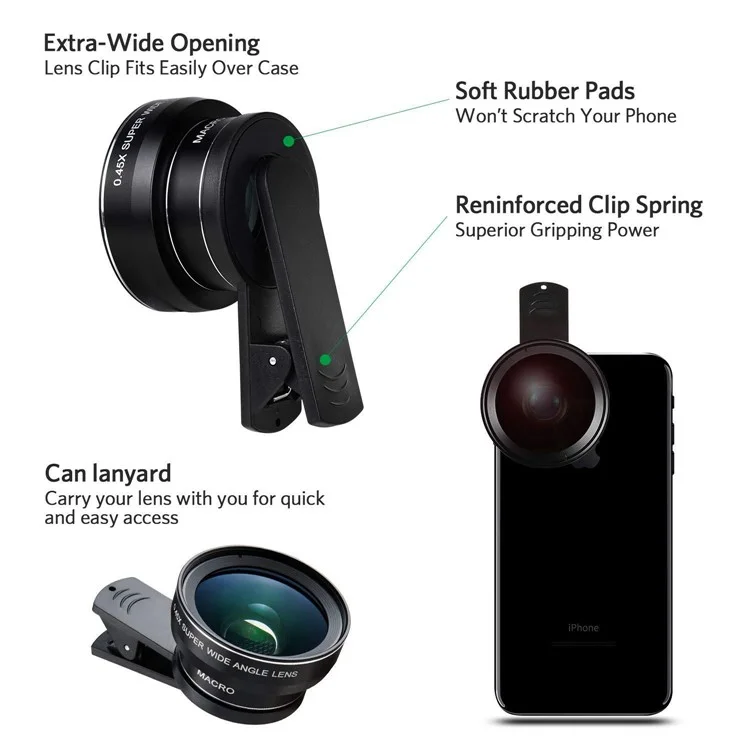 L516 2 in 1 0.45x Super Wide Angle + 12.5x Macro Micro Lens Clip-on HD Camera Lens for Cellphone