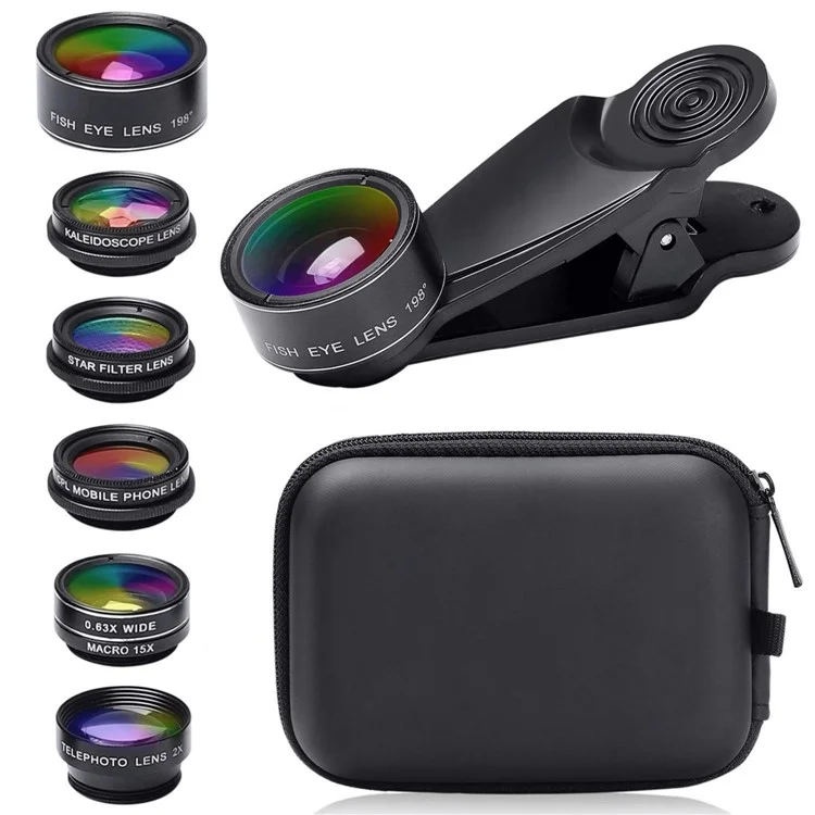 AM-J14 7-in-1 Kit Obiettivi per Fotocamera Cellulare Portatile Universale con Obiettivo Grandangolare, Macro, Fisheye, CPL