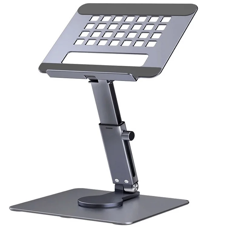 P06 Desktop Folding Tablet Stand 360-Degree Rotating Portable Laptop Holder for Kitchen Cooking, Live Streaming - Grey