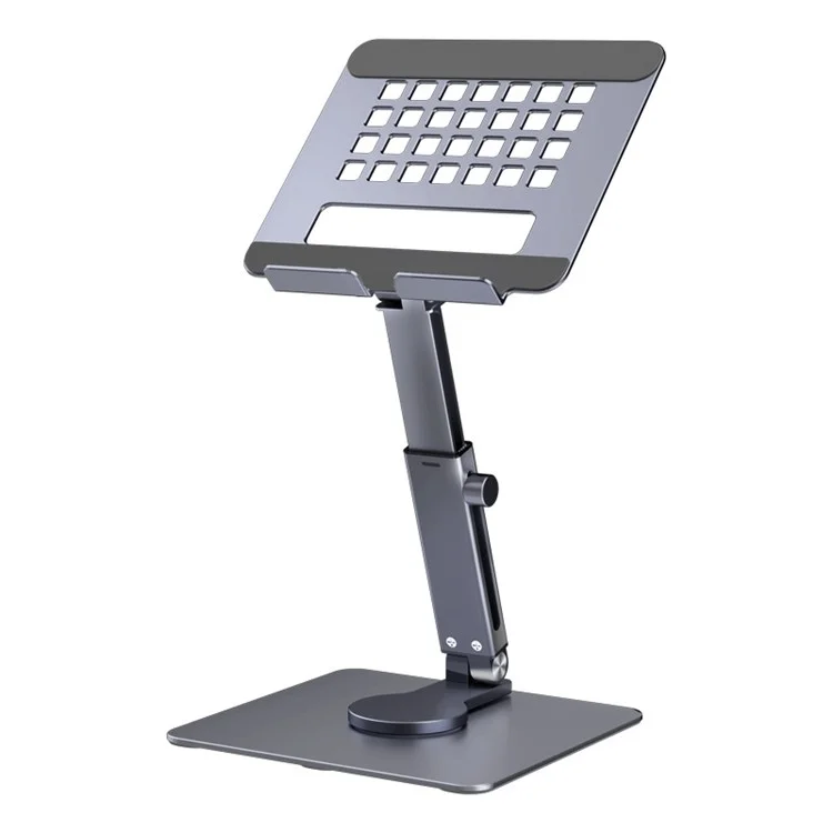 P06 Desktop Folding Tablet Stand 360-Degree Rotating Portable Laptop Holder for Kitchen Cooking, Live Streaming - Grey