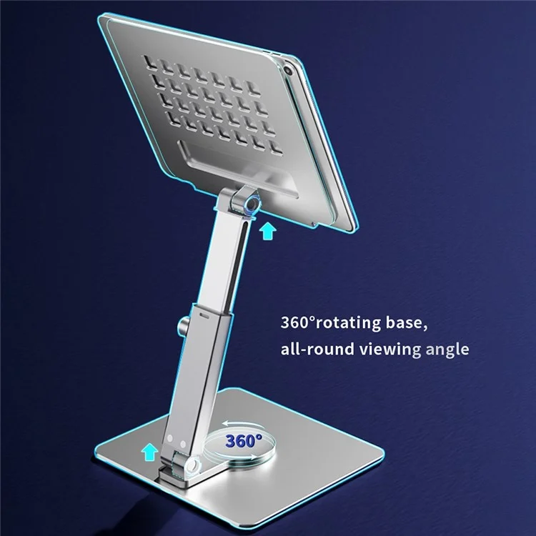 P06 Desktop Folding Tablet Stand 360-Degree Rotating Portable Laptop Holder for Kitchen Cooking, Live Streaming - Grey