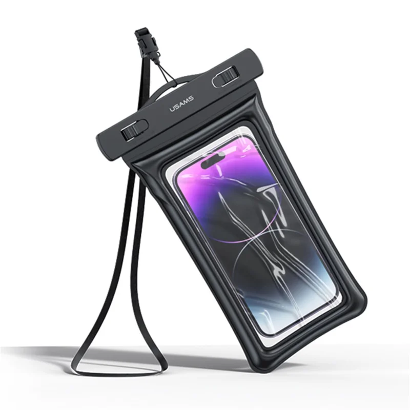 USAMS US-YD011 Waterproof Phone Pouch Universal 7-inch Waterproof Case Dry Bag IPX8 10m Underwater Phone Protector with Lanyard - Black